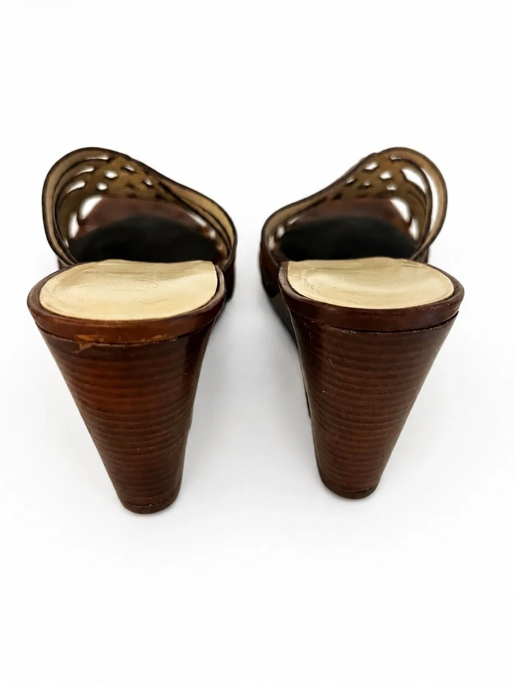 Cole Haan Brown Woven Leather Wedge Mules